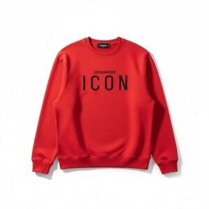 DSQUARED2 Icon Crewneck Sweatshirt Mens XL Red Black Logo Pullover Designer
